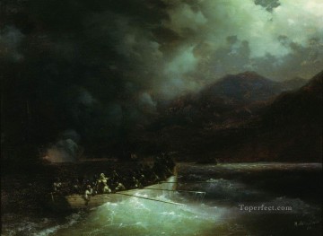 海の風景 Painting - イワン・アイヴァゾフスキーのヒロイン・ボボリーナとハンターが トルコ艦隊を通過するボート上で銃撃の雨の下を突破する
